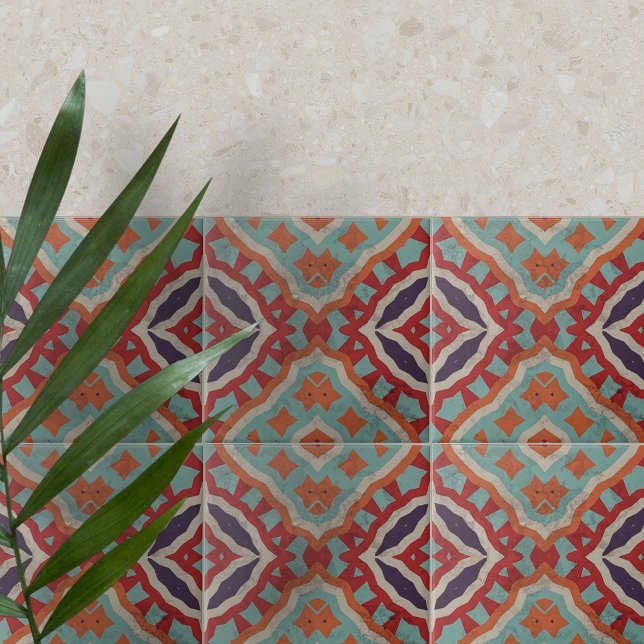 Vibrant Ethnic Distressed Geometric Pattern Tile (Creator Uploaded)