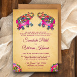 Vibrant Ethnic Elephants Indian Wedding Invitation<br><div class="desc">Amaze your guests with this elegant Indian wedding invitation featuring beautifully decorated elephants against a vintage parchment background. Simply add your event details on this easy-to-use template to make it a one-of-a-kind invitation.</div>