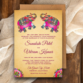Vibrant Ethnic Elephants Indian Wedding Invitation