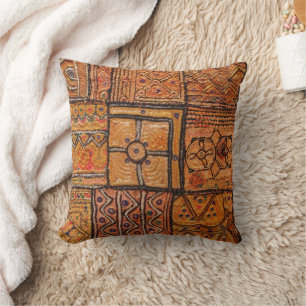 Vibrant Ethnic Indian Patchwork In Earth Tones Cushion