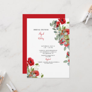 Vibrant Eucalyptus Red Floral Bridal Shower Invita Invitation