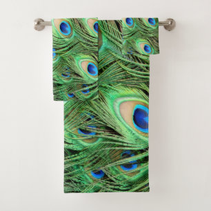 Vibrant Exotic Peacock Feathers Bath Towel Set