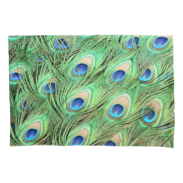 Vibrant Exotic Peacock Feathers Pillowcase (Front)