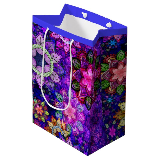 Vibrant Exploding Watercolor Mandalas - Medium Medium Gift Bag (Front Angled)