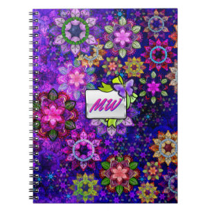 Vibrant Exploding Watercolor Mandalas Monogrammed Notebook