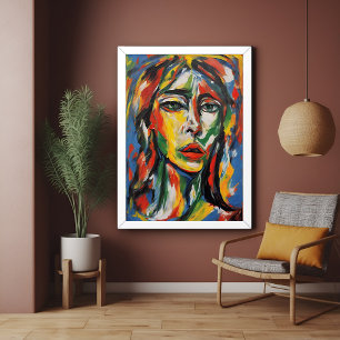 Vibrant Expressionist Abstract Woman Portrait Poster