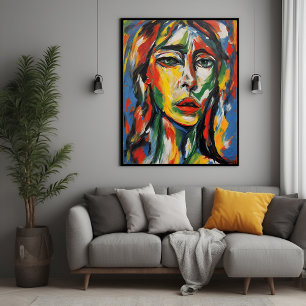 Vibrant Expressionist Abstract Woman Portrait Poster