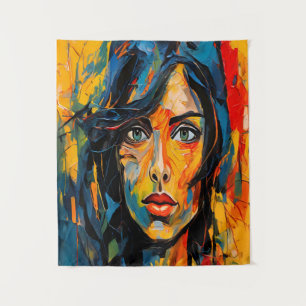 Vibrant Expressionist Portrait Bold Abstract Art Tapestry