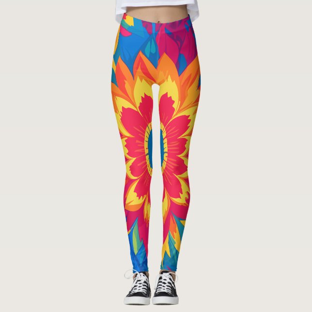 Vibrant Eye-Catching Fashionable Expressive Floral Leggings (Front)