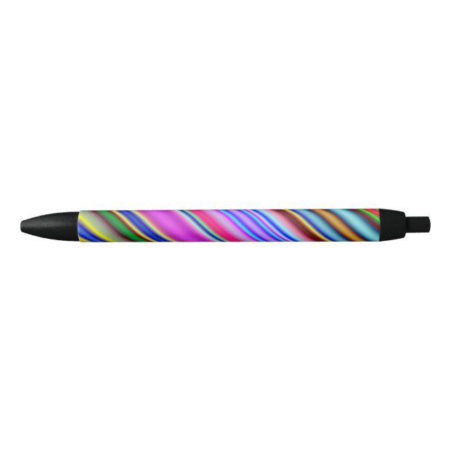 Vibrant & Eyecatching Multicolored Stripes Pattern Black Ink Pen (Front)