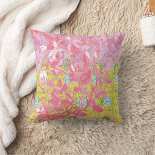 Vibrant fabric pattern featuring pink, yellow, and cushion