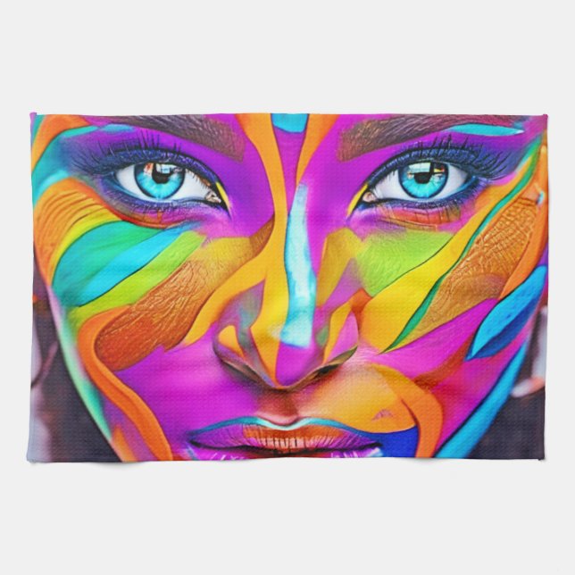 Vibrant Face Paint Art Tea Towel (Horizontal)
