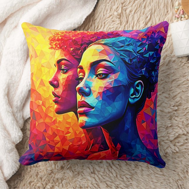 Vibrant Faces Mosaic Abstract Print Cushion (Blanket)