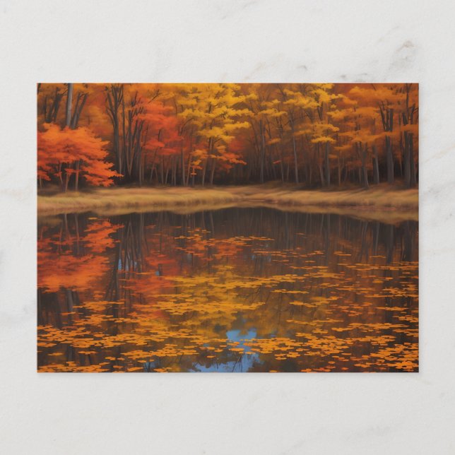 Vibrant Fall Lake and Forest Postcard (Front)