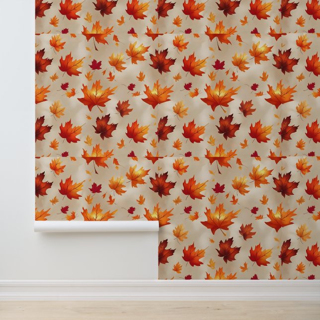 Vibrant Fall Maple Leaves Peel and Stick Wall Art (Application)