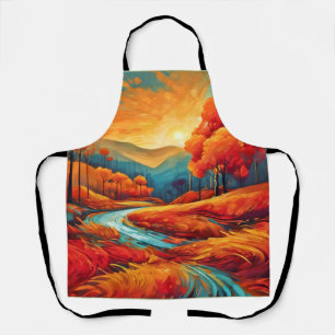 Vibrant Fall River Scene Apron