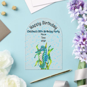 Vibrant Fantasy Aqua Blue Sea Dragon Bubbles Acrylic Invitations