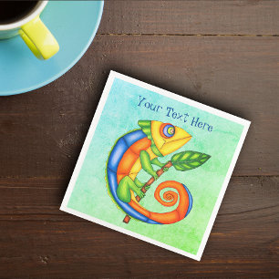 Vibrant Fantasy Smiling Lizard Leaf Blue Green Napkin