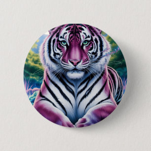 Vibrant Fantasy Tiger Portrait   Exotic  6 Cm Round Badge