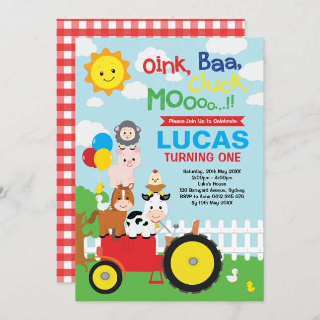 Vibrant Farm Animals Barnyard Petting Zoo Birthday Invitation (Front/Back)