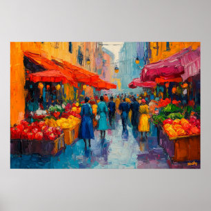 Vibrant Fauvist Street Market Art – Cityscape Poster