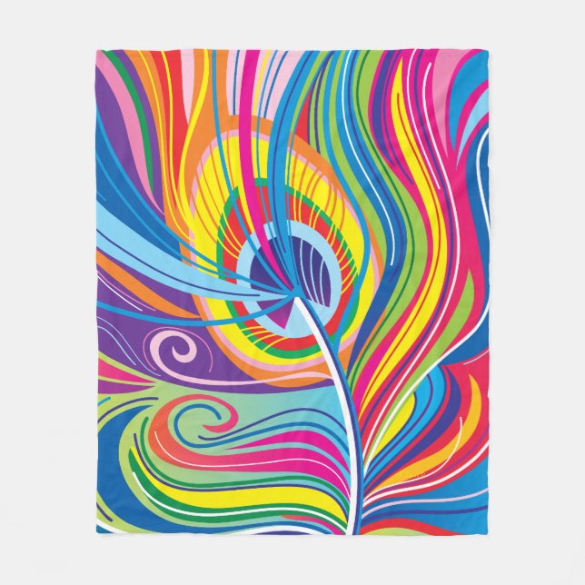 Vibrant Feather Breeze Fleece Blanket (Front)