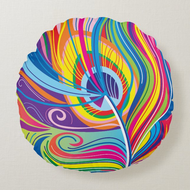Vibrant Feather Breeze Round Cushion (Front)