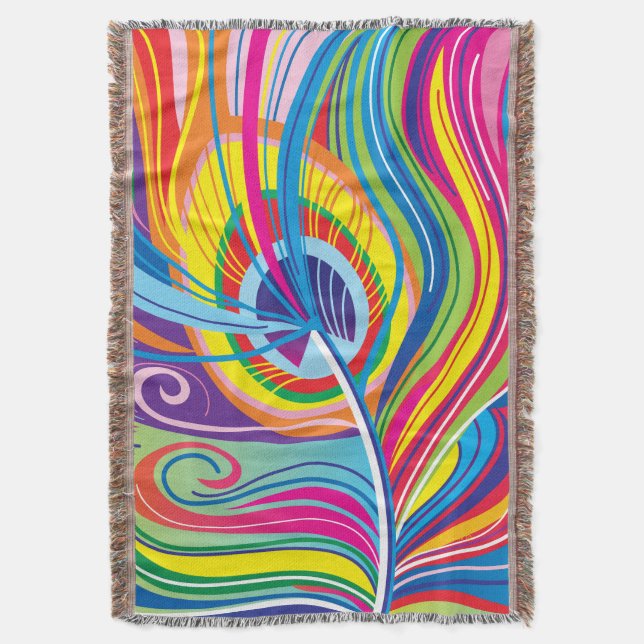 Vibrant Feather Breeze Throw Blanket (Front Vertical)