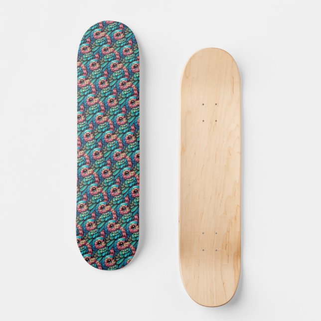 Vibrant Feathered Serenity Skateboard (Front)