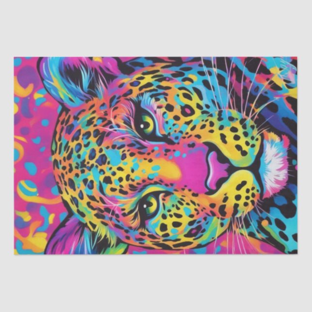 Vibrant Feline: Colourful Rainbow Leopard Decoupag Tissue Paper (Front)