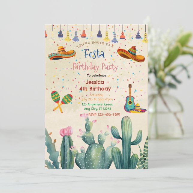 Vibrant Festa Party Birthday Invitation (Standing Front)