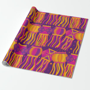 Vibrant Festive Diwali Lantern Folk Art Wrapping Paper