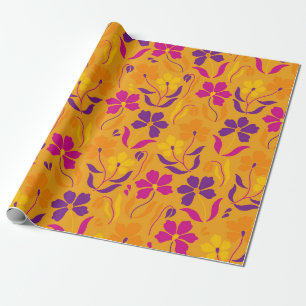 Vibrant Festive Indian Diwali Floral Folk Art Wrapping Paper