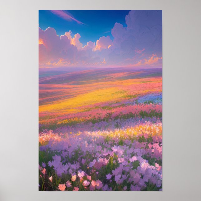 Vibrant Field of Colourful Flowers Poster (Front)