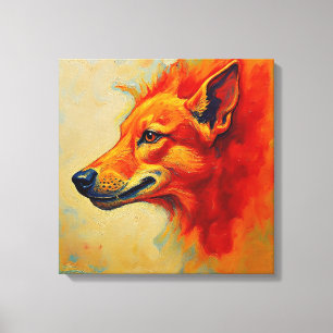 Vibrant Fiery Fox or Wolf Textured Impasto Canvas Print