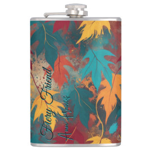 Vibrant Fiery Friend Elegant Autumn Leaves  Hip Flask