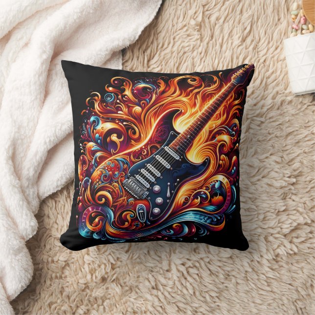 Vibrant, fiery guitar cushion (Blanket)
