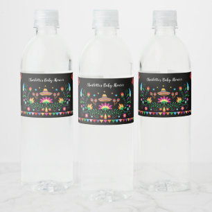 Vibrant Fiesta Baby Shower Mexican Birthday Party Water Bottle Label