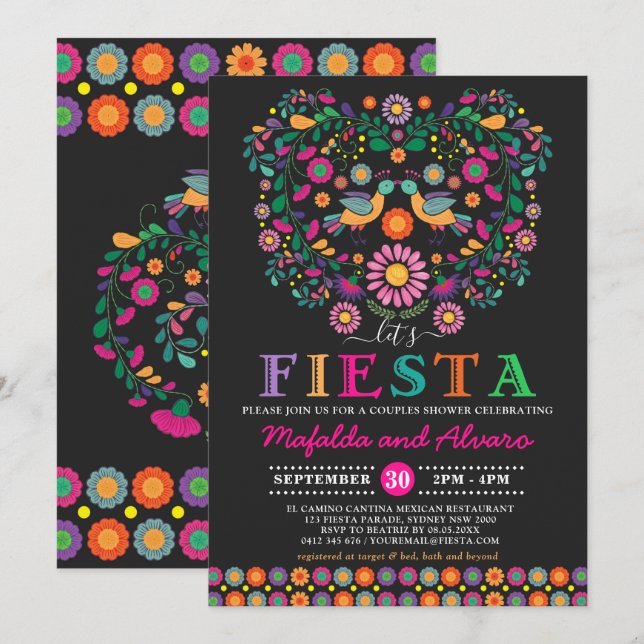 Vibrant Fiesta Couples Shower Floral Engagement Invitation (Front/Back)