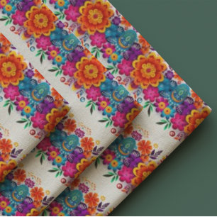 Vibrant Fiesta Folk Art Floral Pattern Fabric