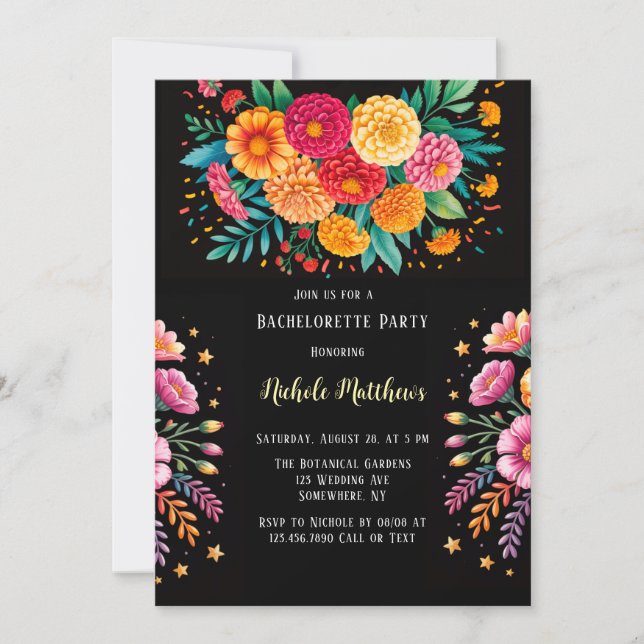 Vibrant Fiesta Wedding Bouquet Bachelorette Party Invitation (Front)