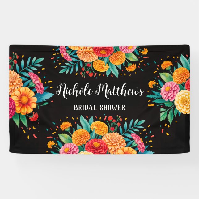 Vibrant Fiesta Wedding Bouquet Bridal Shower Banner (Horizontal)