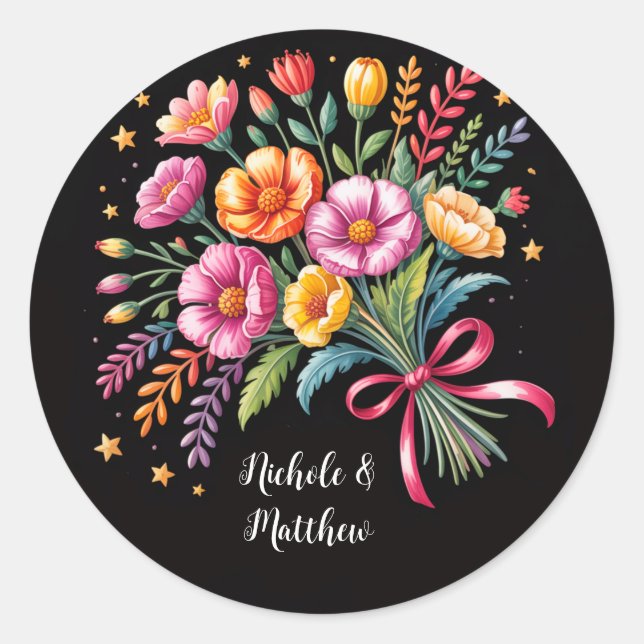 Vibrant Fiesta Wedding Bouquet Wedding Classic Round Sticker (Front)