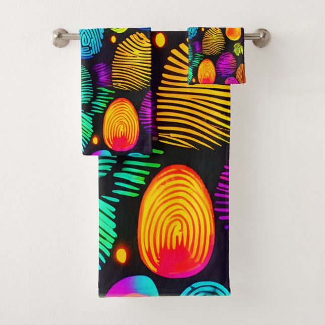 Vibrant Fingerprint-Inspired Abstract Art Bath Towel Set (Insitu)