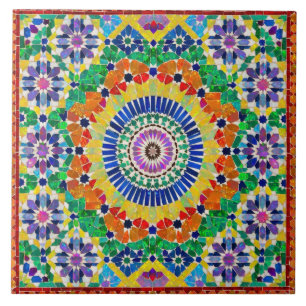 Vibrant Fire Opal Moroccan Zellij Mosaic Pattern Tile