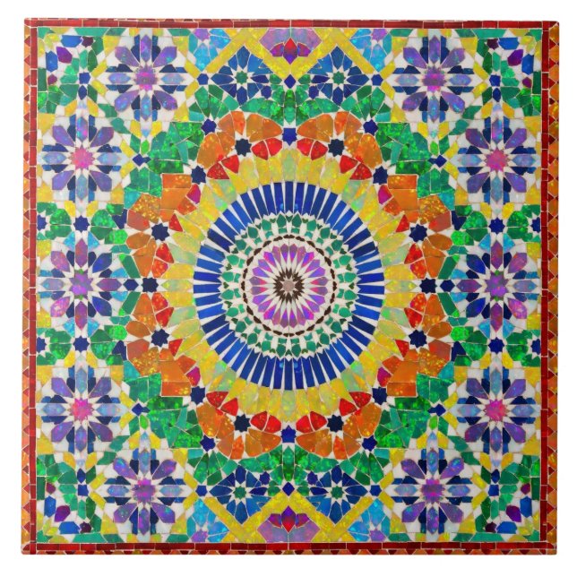 Vibrant Fire Opal Moroccan Zellij Mosaic Pattern  Tile (Front)