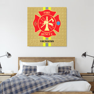 Vibrant Firefighter Maltese Cross Art Canvas Print