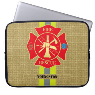 Vibrant Firefighter Maltese Cross Art Laptop Sleeve