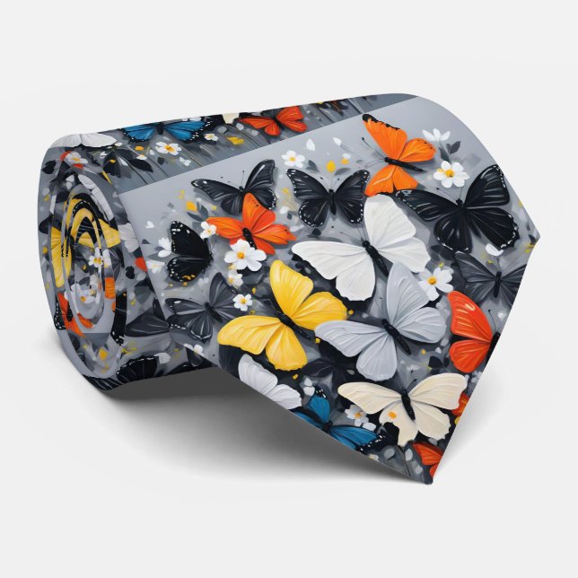 "Vibrant Flight: Acrylic Multi-Colored Butterflies Tie (Rolled)