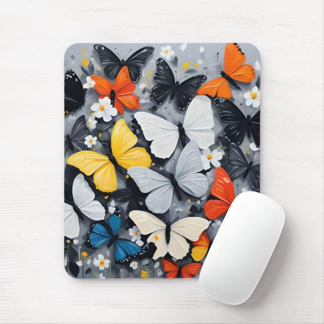 "Vibrant Flight: Acrylic Multi-Coloured Butterflie Mouse Mat (With Mouse)